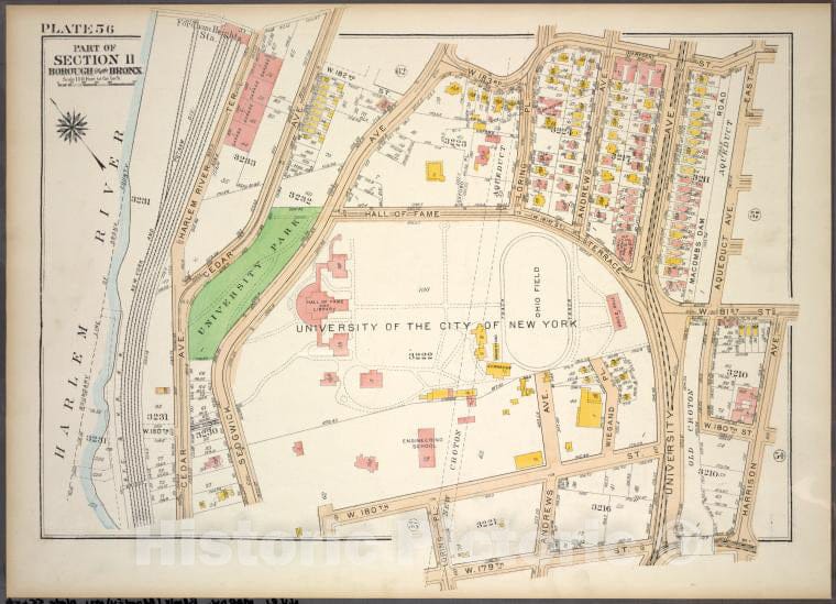 Historic 1921 Map - Plate 56, Part Of Section 11, Borough Of The Bronx. [Bounded By - Vintage Wall Art