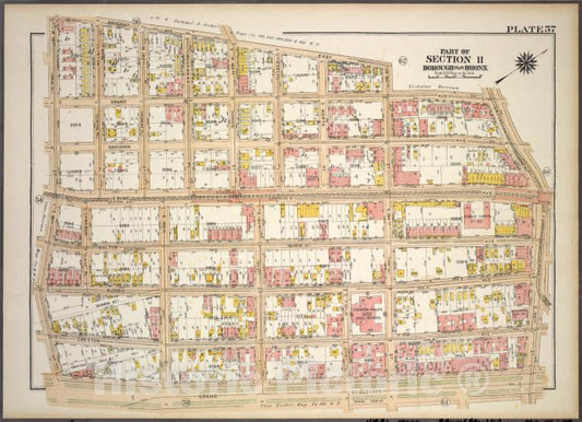 Historic 1921 Map - Plate 57, Part Of Section 11, Borough Of The Bronx. [Bounded By - Vintage Wall Art