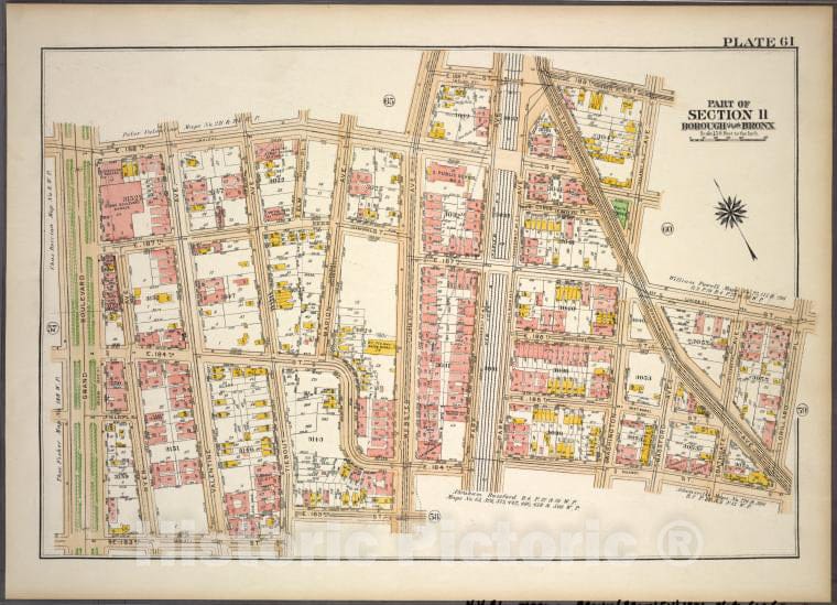 Historic 1921 Map - Plate 61, Part Of Section 11, Borough Of The Bronx. [Bounded By - Vintage Wall Art