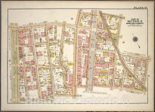 Historic 1921 Map - Plate 61, Part Of Section 11, Borough Of The Bronx. [Bounded By - Vintage Wall Art