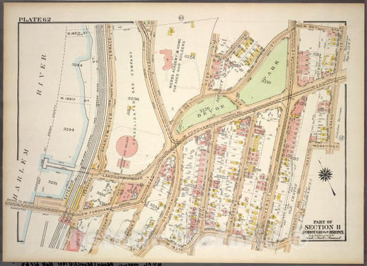Historic 1921 Map - Plate 62, Part Of Section 11, Borough Of The Bronx. [Bounded By - Vintage Wall Art