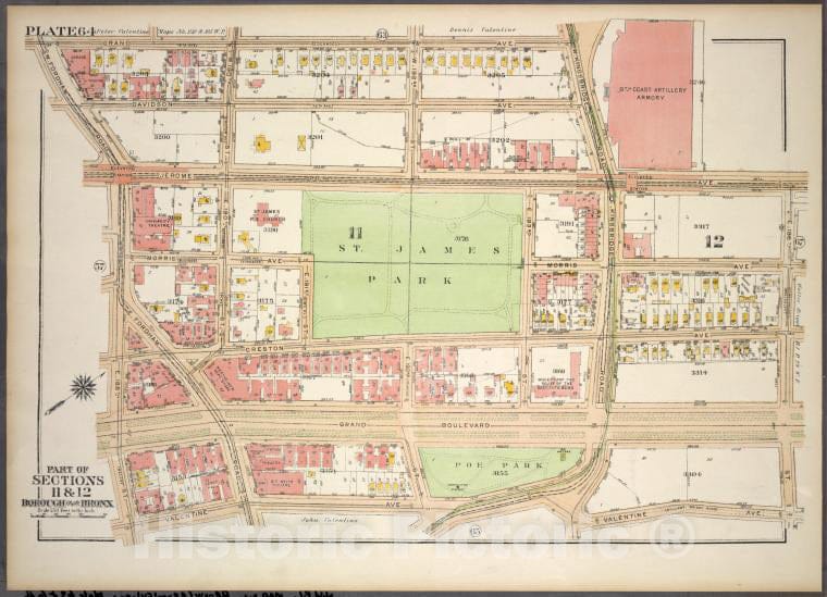 Historic 1921 Map - Plate 64, Part Of Sections 11&12, Borough Of The Bronx. [Bounded - Vintage Wall Art