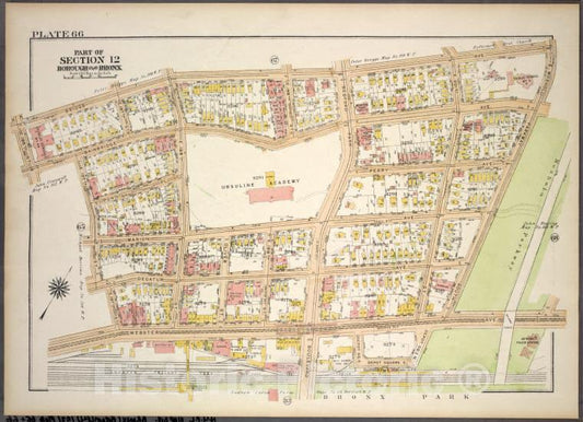 Historic 1921 Map - Plate 66, Part Of Section 12, Borough Of The Bronx. [Bounded By - Vintage Wall Art