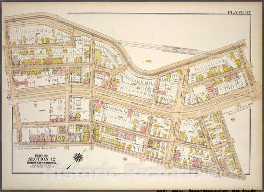 Historic 1921 Map - Plate 67, Part Of Section 12, Borough Of The Bronx. [Bounded By - Vintage Wall Art