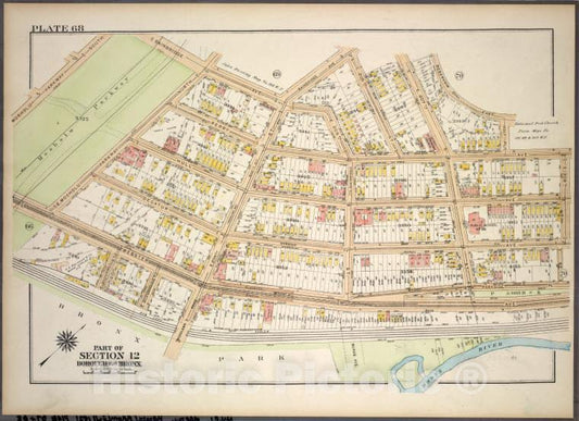 Historic 1921 Map - Plate 68, Part Of Section 12, Borough Of The Bronx. [Bounded By - Vintage Wall Art