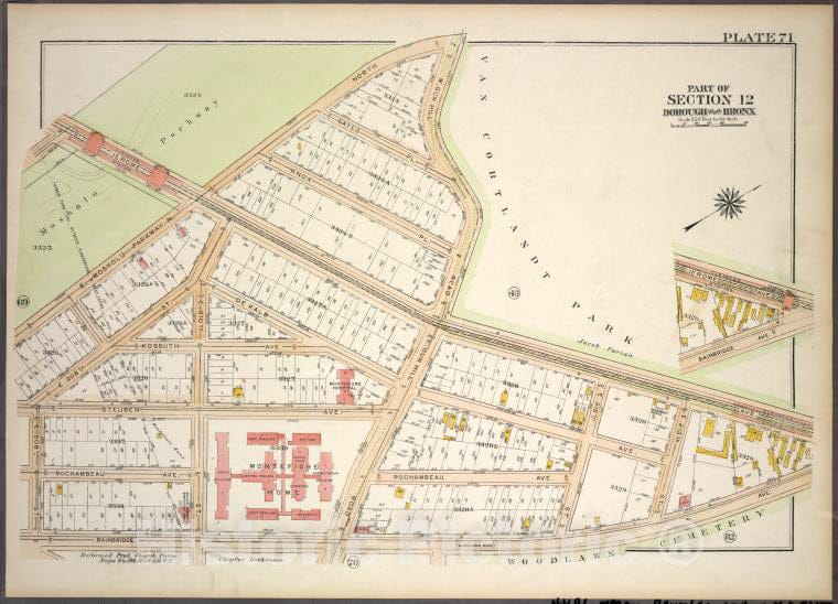 Historic 1921 Map - Plate 71, Part Of Section 12, Borough Of The Bronx. [Bounded By - Vintage Wall Art