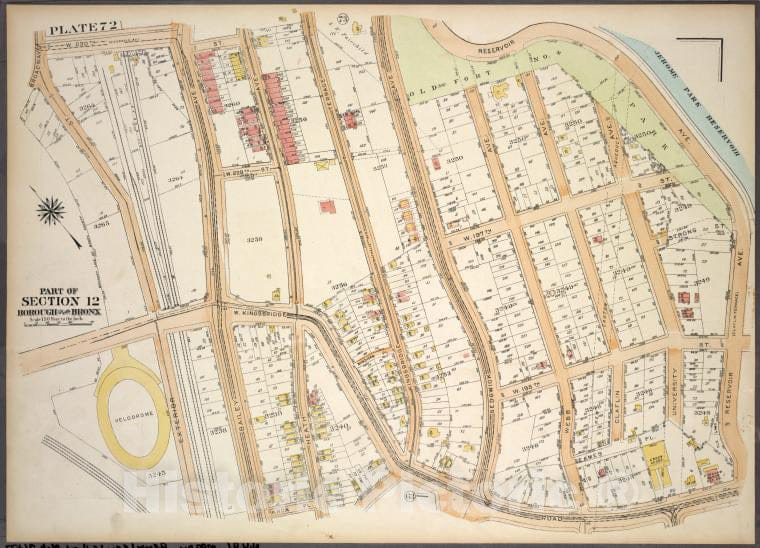Historic 1921 Map - Plate 72, Part Of Section 12, Borough Of The Bronx. [Bounded By - Vintage Wall Art