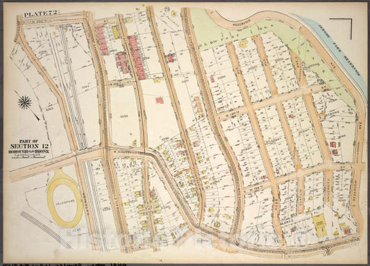 Historic 1921 Map - Plate 72, Part Of Section 12, Borough Of The Bronx. [Bounded By - Vintage Wall Art