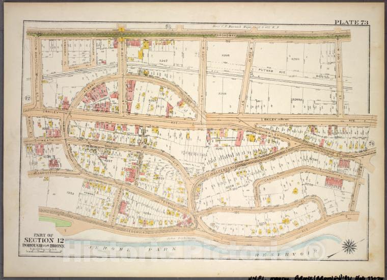 Historic 1921 Map - Plate 73, Part Of Section 12, Borough Of The Bronx. [Bounded By - Vintage Wall Art