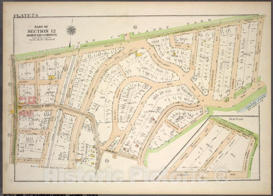 Historic 1921 Map - Plate 74, Part Of Section 12, Borough Of The Bronx. [Bounded By - Vintage Wall Art