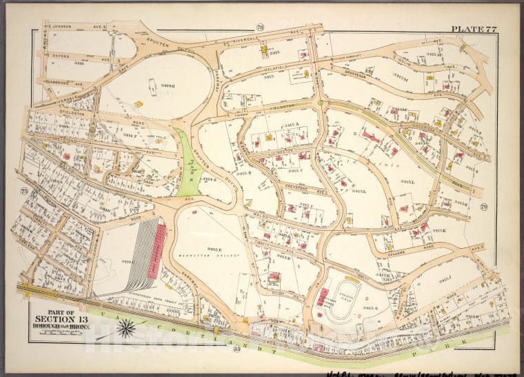 Historic 1921 Map - Plate 77, Part Of Section 13, Borough Of The Bronx. [Bounded By - Vintage Wall Art