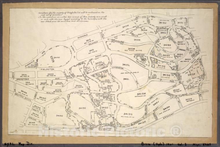 Historic 1901 Map - [Miniature Map Of The Property Of Delafields Estate. Bounded By - Bronx (New York, N.Y.) - New York (State) - Vintage Wall Art