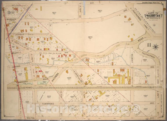 Historic 1901 Map - Double Page Plate No. 2, Part Of Ward 24, Sections 9&11. [Bounde - Bronx (New York, N.Y.) - New York (State) - Vintage Wall Art