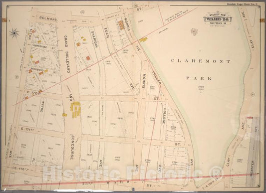 Historic 1901 Map - Double Page Plate No. 3, Part Of Ward 24, Section 11. [Bounded B - Bronx (New York, N.Y.) - New York (State) - Vintage Wall Art