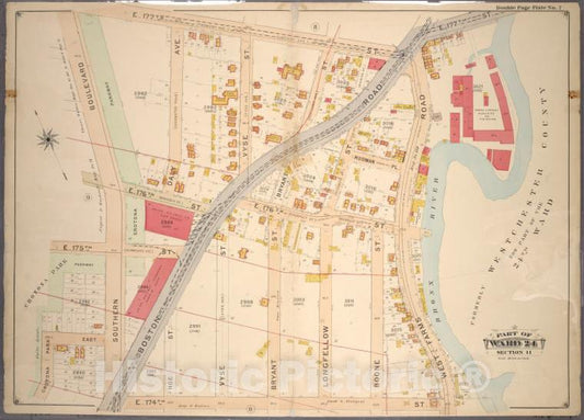 Historic 1901 Map - Double Page Plate No. 7, Part Of Ward 24, Section 11. [Bounded B - Bronx (New York, N.Y.) - New York (State) - Vintage Wall Art