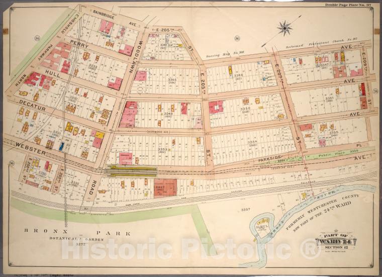 Historic 1901 Map - Double Page Plate No. 37, Part Of Ward 24, Section 12. [Bounded - Bronx (New York, N.Y.) - New York (State) - Vintage Wall Art