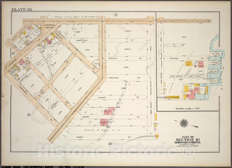 Historic 1921 Map - Plate 32: Part Of Section 10, Burrough Of The Bronx Bounded By B - Vintage Wall Art