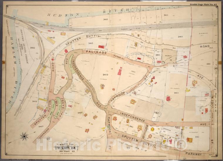 Historic 1901 Map - Double Page Plate No. 45, Part Of Ward 24, Section 13: [Bounded - Bronx (New York, N.Y.) - New York (State) - Vintage Wall Art
