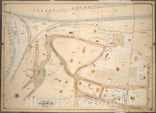 Historic 1901 Map - Double Page Plate No. 45, Part Of Ward 24, Section 13: [Bounded - Bronx (New York, N.Y.) - New York (State) - Vintage Wall Art
