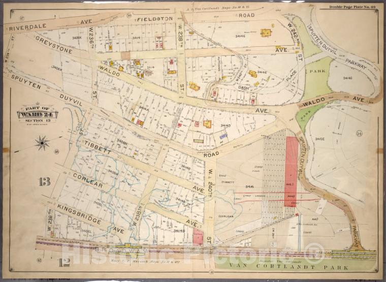 Historic 1901 Map - Double Page Plate No. 49, Part Of Ward 24, Section 13: [Bounded - Bronx (New York, N.Y.) - New York (State) - Vintage Wall Art