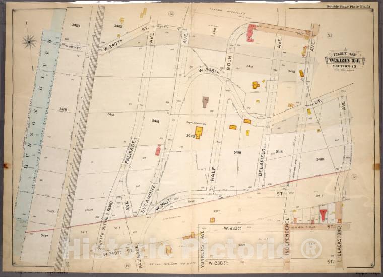 Historic 1901 Map - Double Page Plate No. 51, Part Of Ward 24, Section 13: [Bounded - Bronx (New York, N.Y.) - New York (State) - Vintage Wall Art