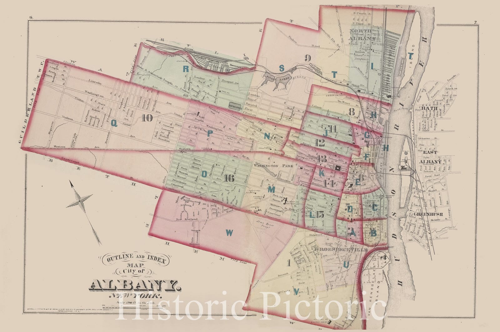 Historic 1876 Map - Outline And Index - Albany (N.Y.City Atlas Of Albany, New York - Vintage Wall Art