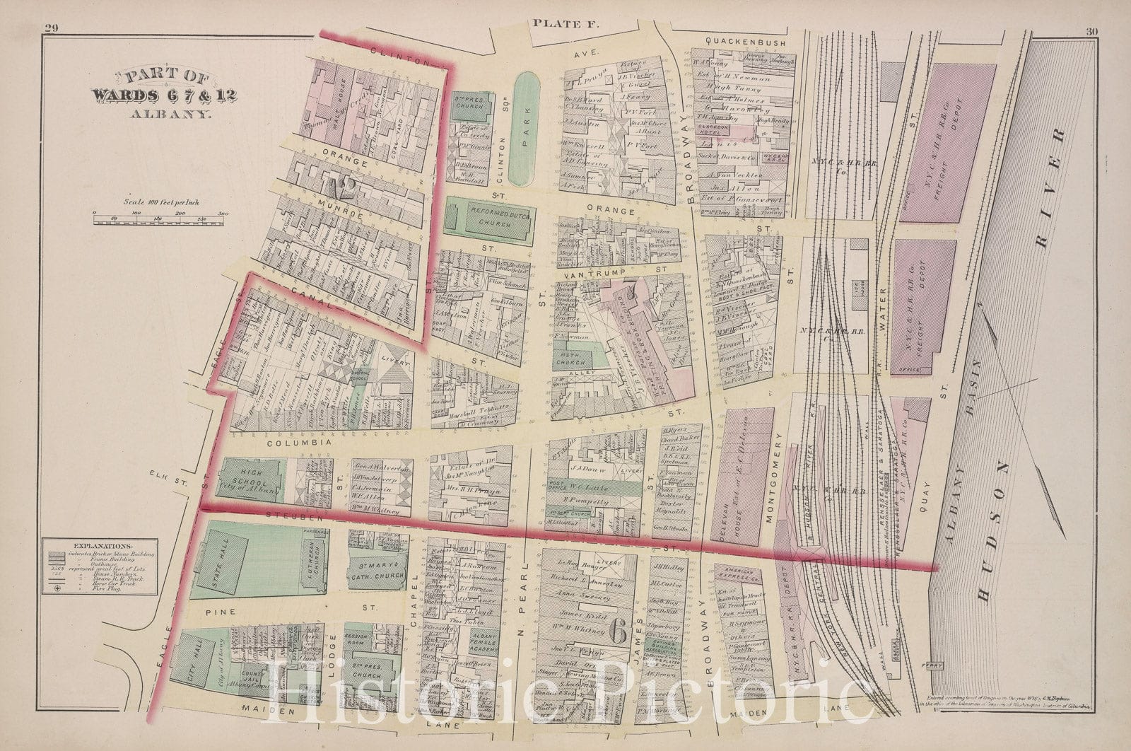 Historic 1876 Map - Plate F - Albany (N.Y.City Atlas Of Albany, New York - Vintage Wall Art