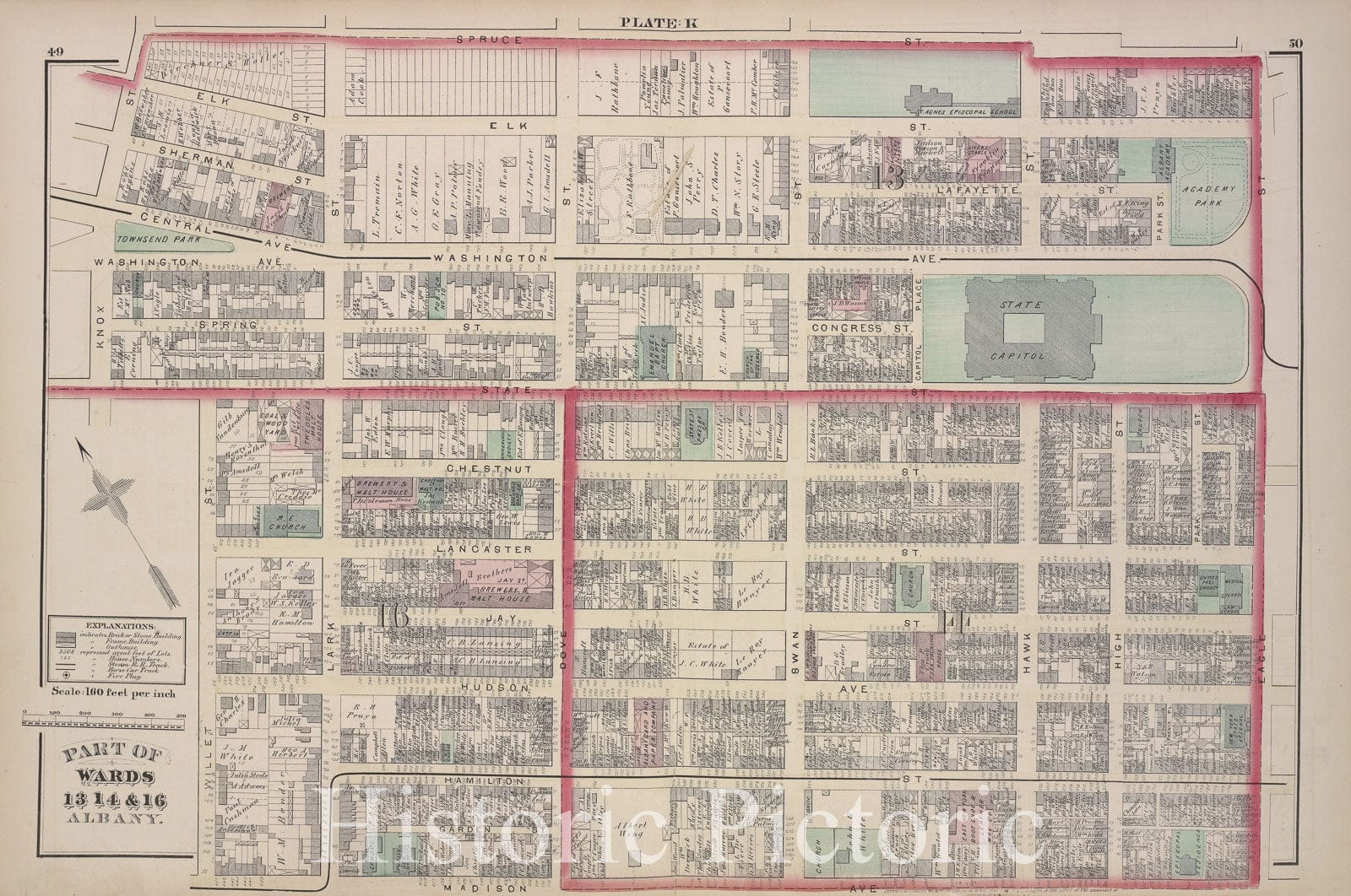 Historic 1876 Map - Plate K - Albany (N.Y.City Atlas Of Albany, New York - Vintage Wall Art