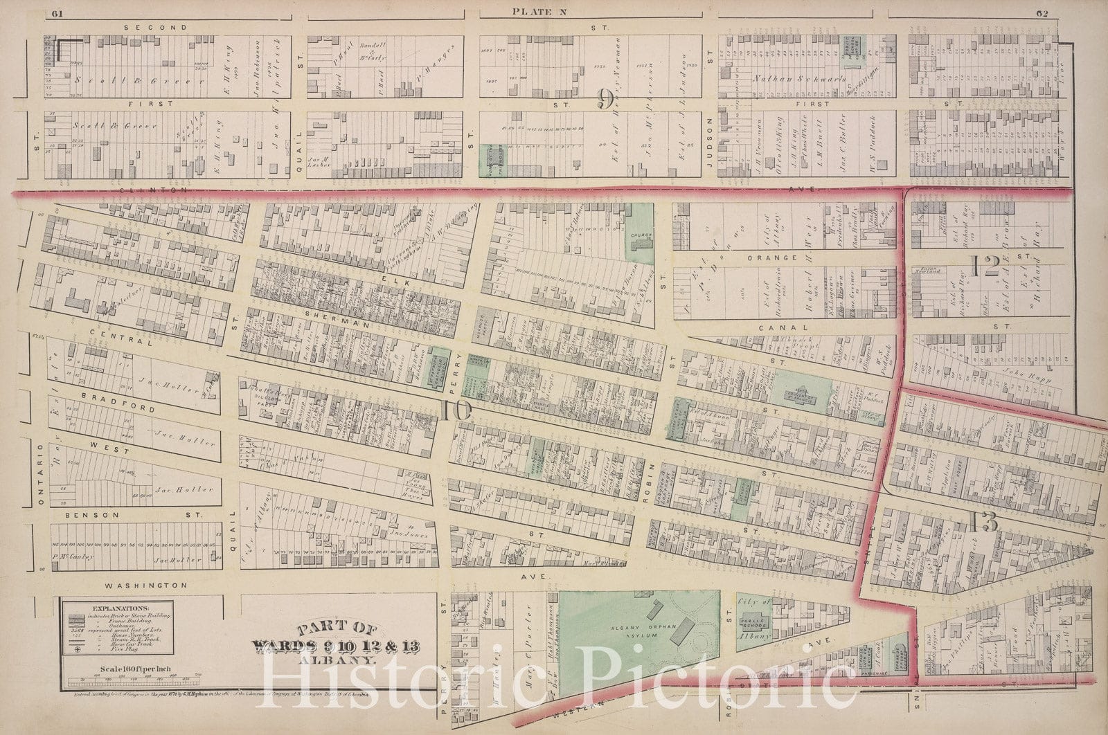Historic 1876 Map - Plate N - Albany (N.Y.City Atlas Of Albany, New York - Vintage Wall Art