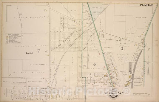Historic 1882 Map - Parts Of The City Auburn. Wards 4.5& 7. - Auburn (N.Y.Atlas Of The City Of Auburn, New York. - Vintage Wall Art