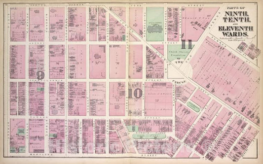 Historic 1872 Map - Parts Of Ninth, Tenth, And Eleventh Wards. - Buffalo (N.Y.Atlas Of The City Of Buffalo, Erie Co, New York - Vintage Wall Art
