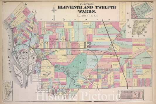 Historic 1872 Map - Parts Of Eleventh And Twelfth Wards. - Buffalo (N.Y.Atlas Of The City Of Buffalo, Erie Co, New York - Vintage Wall Art