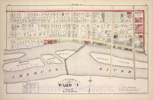 Historic 1876 Map - Part Of Ward 1 - Elmira (N.Y.City Atlas Of Elmira, New York - Vintage Wall Art