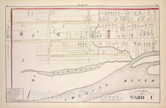 Historic 1876 Map - Part Of Ward 1 - Elmira (N.Y.City Atlas Of Elmira, New York - Vintage Wall Art, v2