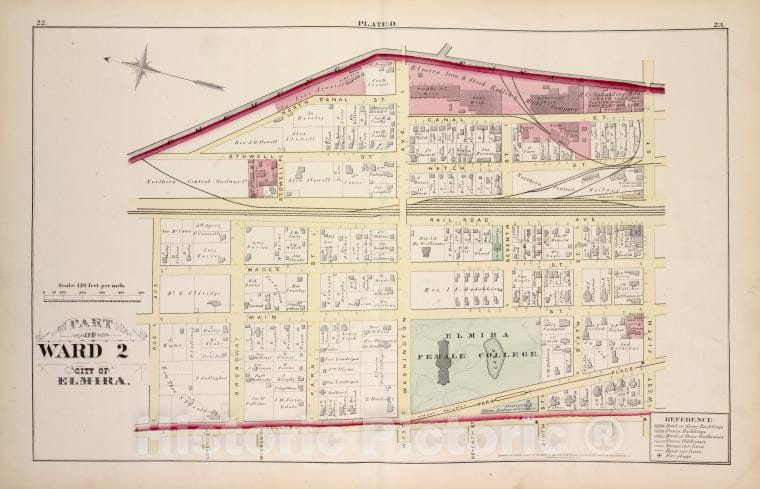 Historic 1876 Map - Part Of Ward 2 - Elmira (N.Y.City Atlas Of Elmira, New York - Vintage Wall Art