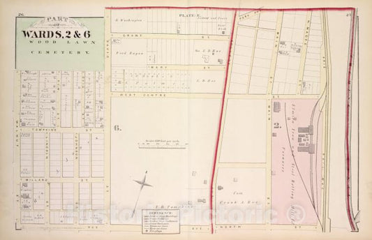 Historic 1876 Map - Part Of Wards, 2 & 6 - Elmira (N.Y.City Atlas Of Elmira, New York - Vintage Wall Art, V2