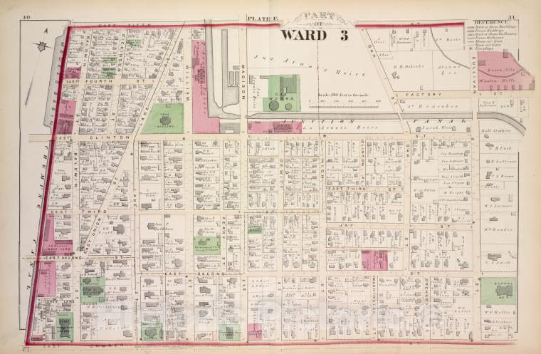 Historic 1876 Map - Part Of Ward 3 - Elmira (N.Y.City Atlas Of Elmira, New York - Vintage Wall Art