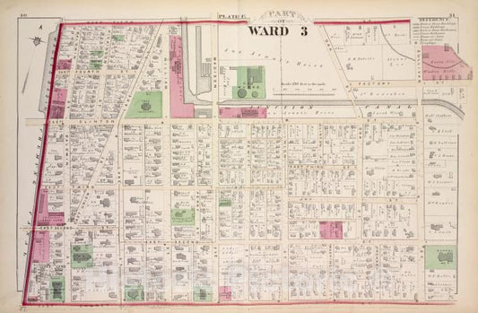 Historic 1876 Map - Part Of Ward 3 - Elmira (N.Y.City Atlas Of Elmira, New York - Vintage Wall Art