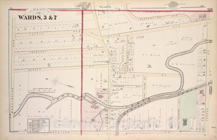 Historic 1876 Map - Part Of Wards, 3 & 7 - Elmira (N.Y.City Atlas Of Elmira, New York - Vintage Wall Art