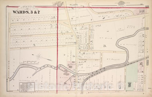 Historic 1876 Map - Part Of Wards, 3 & 7 - Elmira (N.Y.City Atlas Of Elmira, New York - Vintage Wall Art