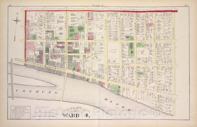 Historic 1876 Map - Part Of Ward 4 - Elmira (N.Y.City Atlas Of Elmira, New York - Vintage Wall Art