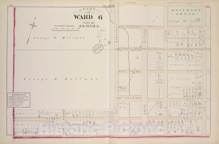 Historic 1876 Map - Part Of Ward 6 - Elmira (N.Y.City Atlas Of Elmira, New York - Vintage Wall Art
