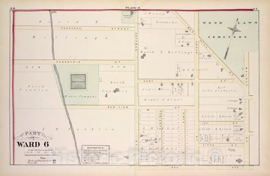 Historic 1876 Map - Part Of Ward 6 - Elmira (N.Y.City Atlas Of Elmira, New York - Vintage Wall Art, v2