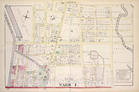 Historic 1876 Map - Part Of Ward 7 - Elmira (N.Y.City Atlas Of Elmira, New York - Vintage Wall Art