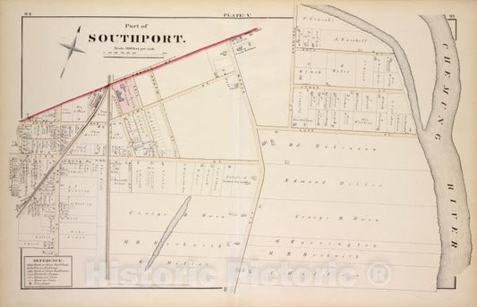 Historic 1876 Map - Part Of Southport - Elmira (N.Y.City Atlas Of Elmira, New York - Vintage Wall Art
