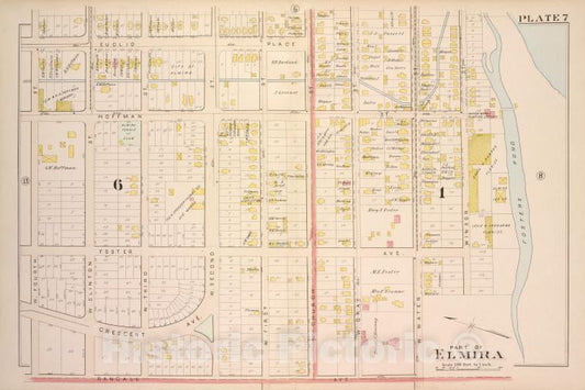 Historic 1896 Map - Part Of Elmira [Cont.] - Elmira (N.Y.Atlas Of The City Of Elmira, New York - Vintage Wall Art, V5