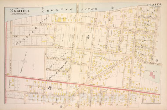 Historic 1896 Map - Part Of Elmira [Cont.] - Elmira (N.Y.Atlas Of The City Of Elmira, New York - Vintage Wall Art, V6