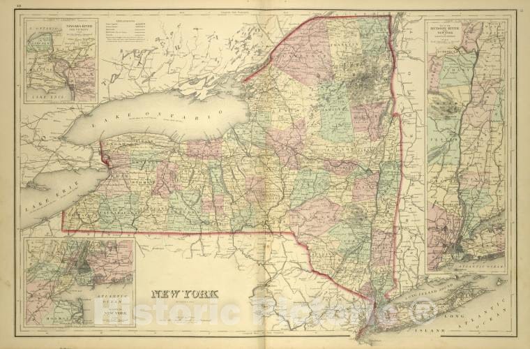 Historic 1876 Map - New York; Niagara River And Vicinity; Map Of The Hudson River Fr - Vintage Wall Art