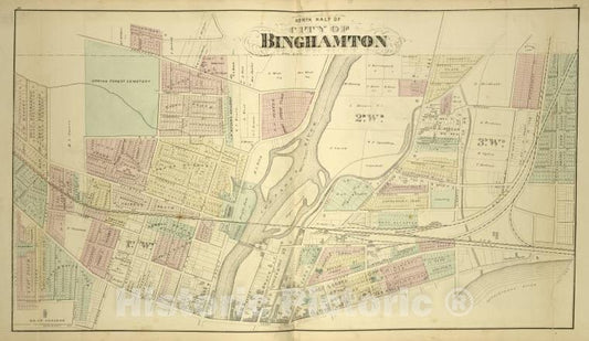 Historic Map - 1876 Broome County, New York (N.Y.), North Half Of City Of Binghamton - Vintage Wall Art