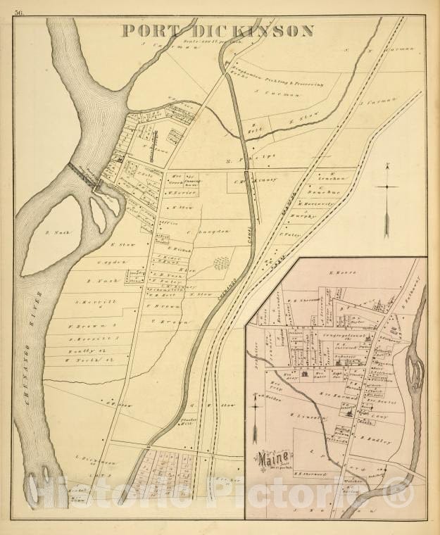 Historic Map - 1876 Broome County, New York (N.Y.), Port Dickinson - Vintage Wall Art